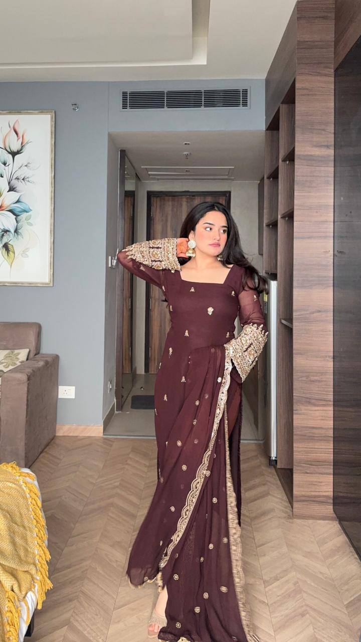 Yash Enterprise Maroon Faux Blooming Silk Party Wear Embroidery Suit Set - Distacart