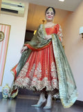 Yash Enterprise Orange Fandy Silk Party Wear Embroidery Suit Set - Distacart
