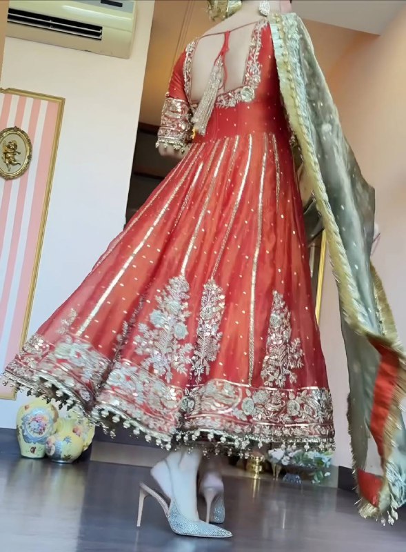 Yash Enterprise Orange Fandy Silk Party Wear Embroidery Suit Set - Distacart