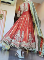 Yash Enterprise Orange Fandy Silk Party Wear Embroidery Suit Set - Distacart
