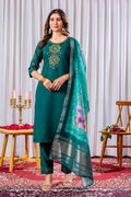 Pramukh Fab Teal Green Color Viscose Silk Kurta Set - Distacart