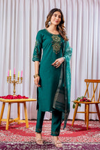 Pramukh Fab Teal Green Color Viscose Silk Kurta Set - Distacart