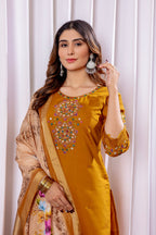 Pramukh Fab Mustard Color Viscose Silk Kurta Set - Distacart