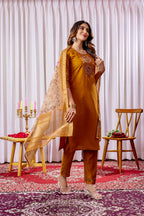 Pramukh Fab Mustard Color Viscose Silk Kurta Set - Distacart
