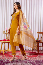 Pramukh Fab Mustard Color Viscose Silk Kurta Set - Distacart