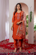 Pramukh Fab Orange Color Viscose Silk Kurta Set - Distacart
