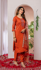 Pramukh Fab Orange Color Viscose Silk Kurta Set - Distacart