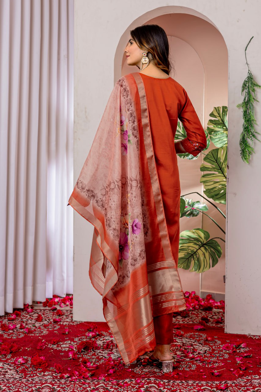 Pramukh Fab Orange Color Viscose Silk Kurta Set - Distacart