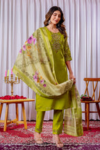 Pramukh Fab Lime Green Color Viscose Silk Kurta Set - Distacart