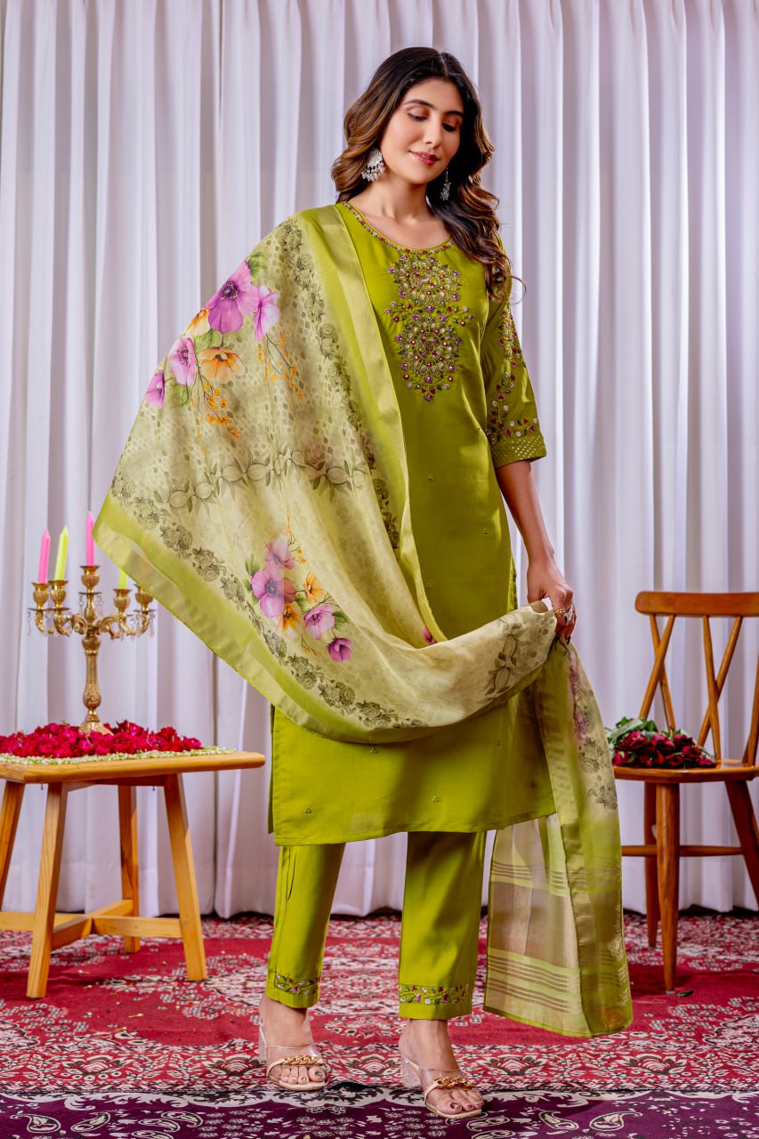 Pramukh Fab Lime Green Color Viscose Silk Kurta Set - Distacart
