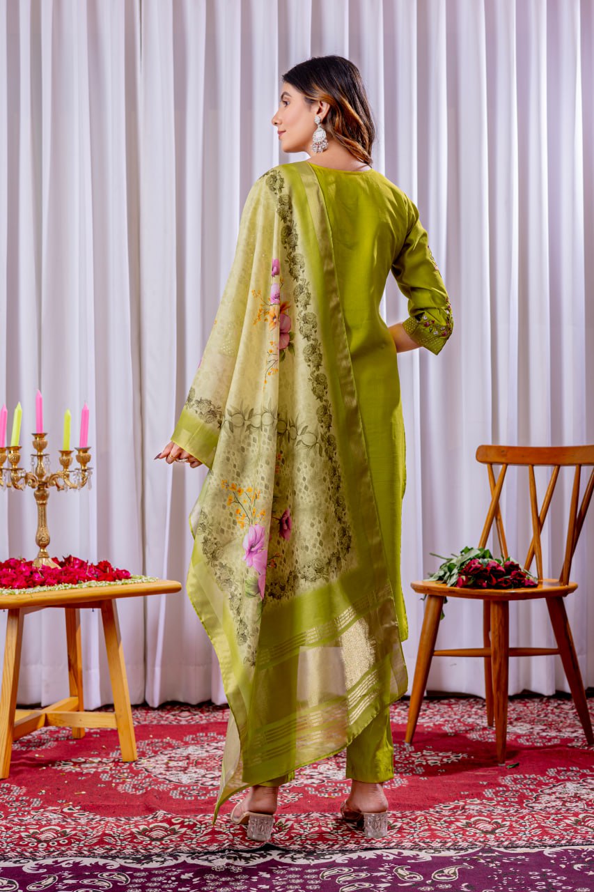 Pramukh Fab Lime Green Color Viscose Silk Kurta Set - Distacart