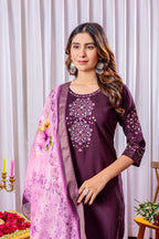 Pramukh Fab Plum Color Viscose Silk Kurta Set - Distacart