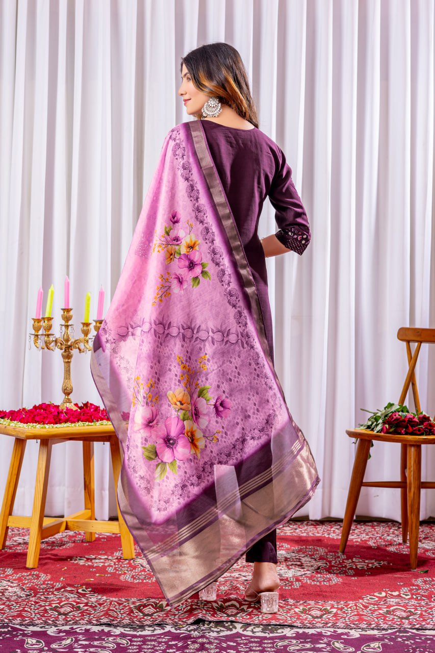 Pramukh Fab Plum Color Viscose Silk Kurta Set - Distacart