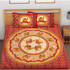 Printed Cotton King Size for Double Bedsheet with 2 Pillow Covers Red Color