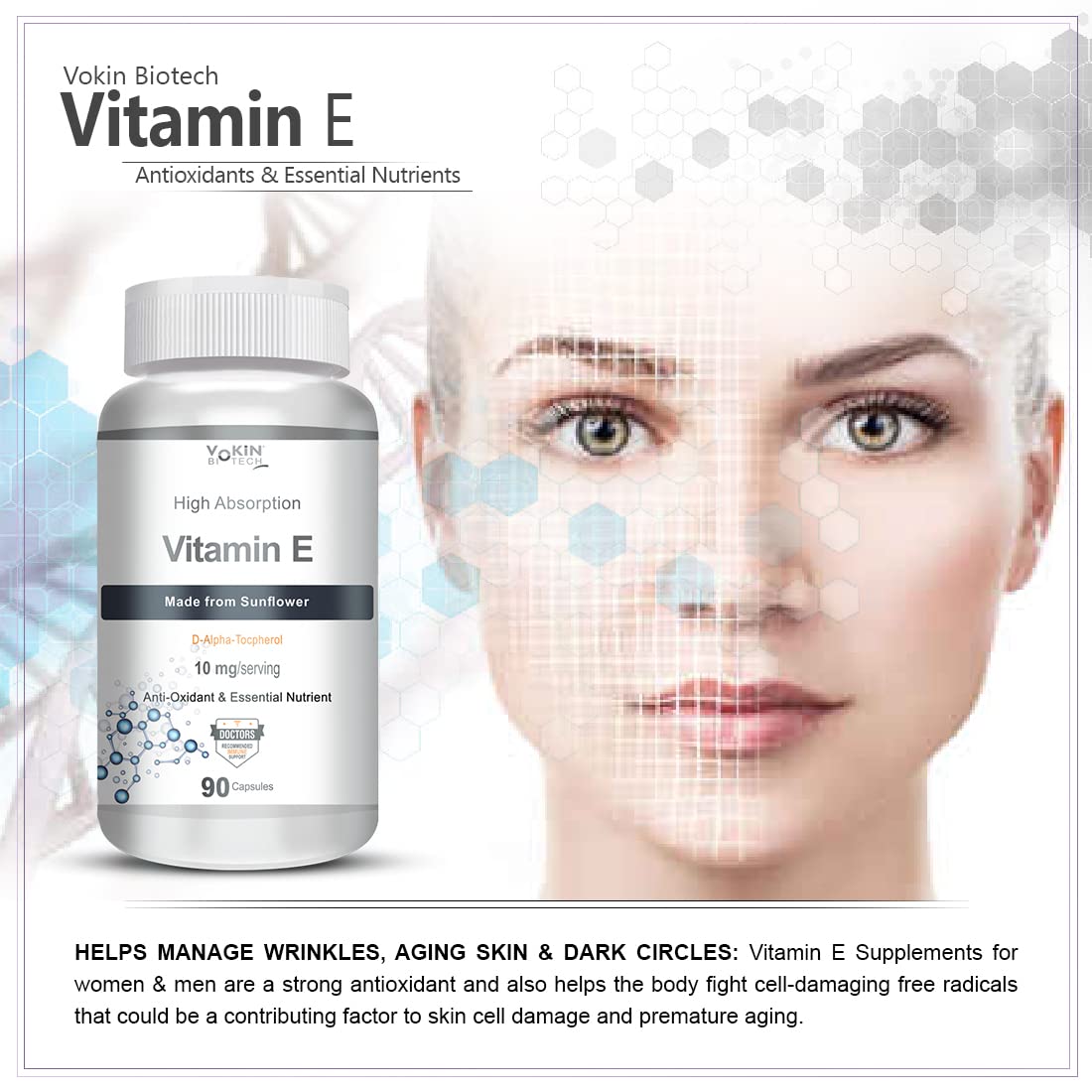 Vokin Biotech Natural Vitamin E from Sunflower - D-Alpha-Tocpherol - 10mg
