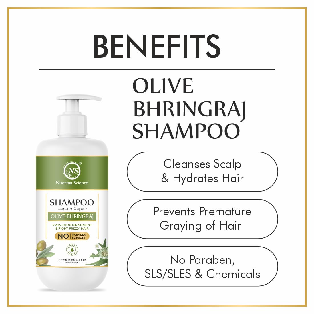 Nuerma Science Keratin Repair Natural Hairfall Control Olive Bhringraj Shampoo