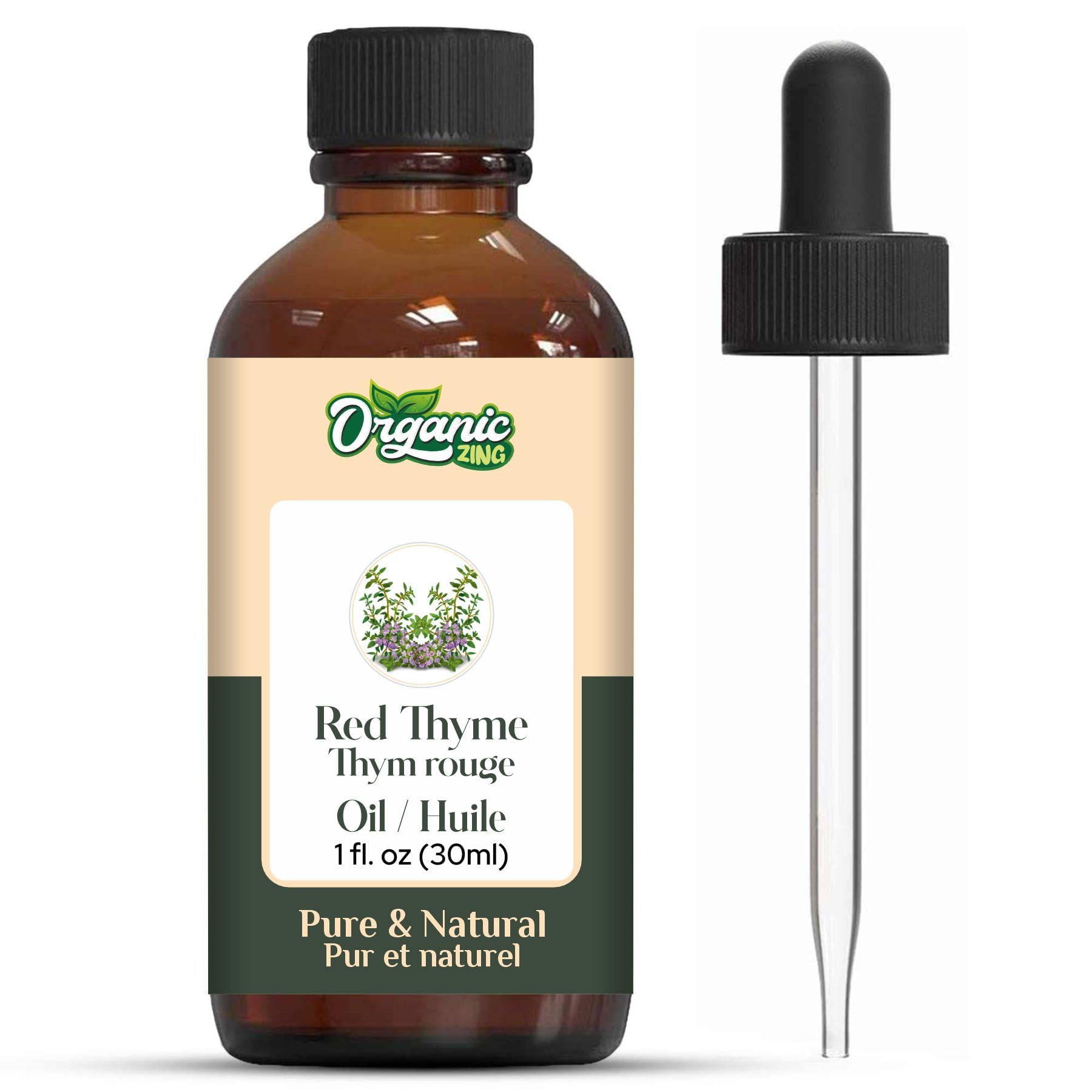 Organic Zing Red Thyme (Thymus vulgaris) Oil | Pure & Natural Essential Oil for Aroma, Skincare & Massage
