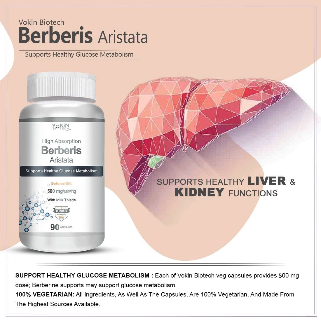 Vokin Biotech Berberis Berberine 95% with Milk Thistle Vegetable Capsules