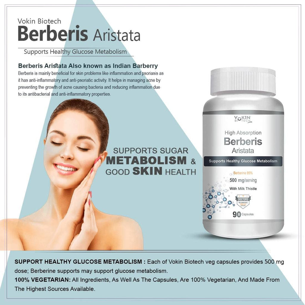 Vokin Biotech Berberis Berberine 95% with Milk Thistle Vegetable Capsules
