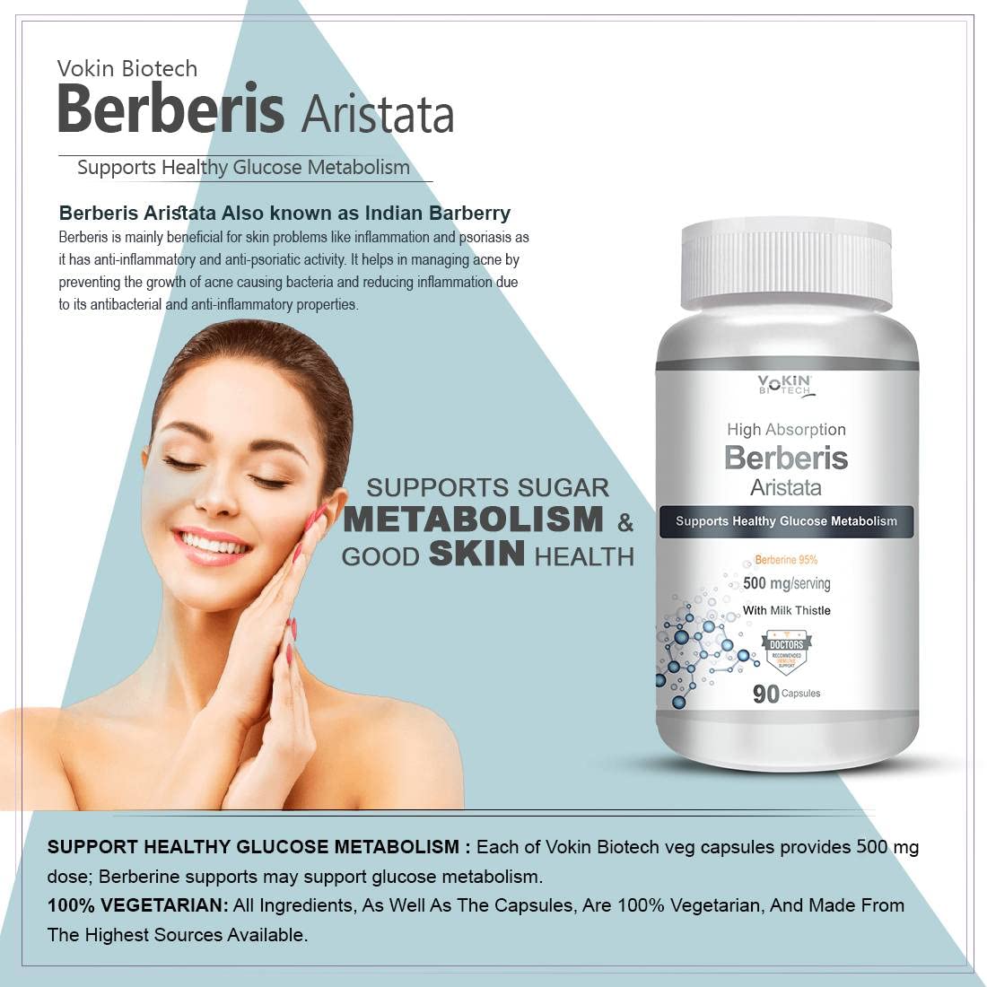 Vokin Biotech Berberis Berberine 95% with Milk Thistle Vegetable Capsules