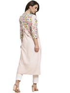 Juniper Women's Pink Floral Printed Rayon Kurta With Sequins & Beads Work