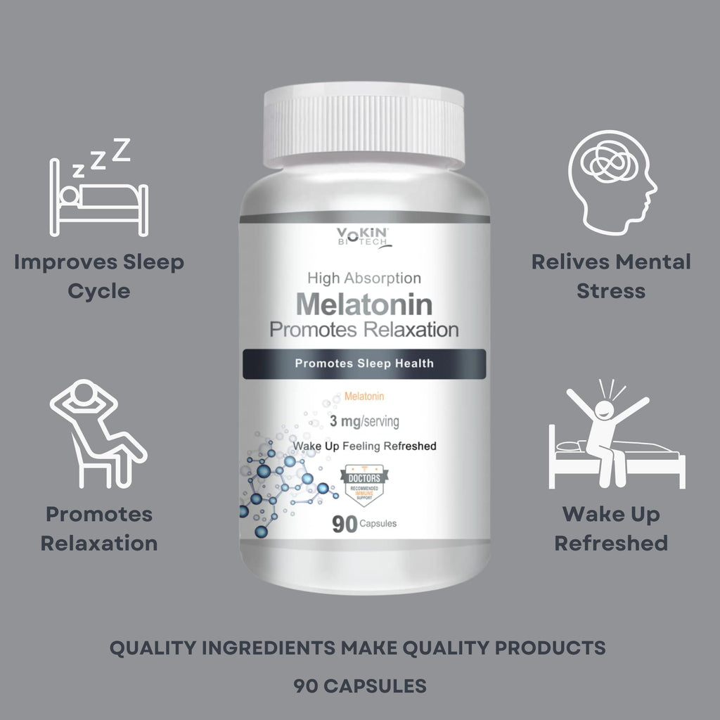Vokin Biotech Melatonin 3mg Healthy Sleep Cycle | Helps Stress & Anxiety Relief | Improve Concentration