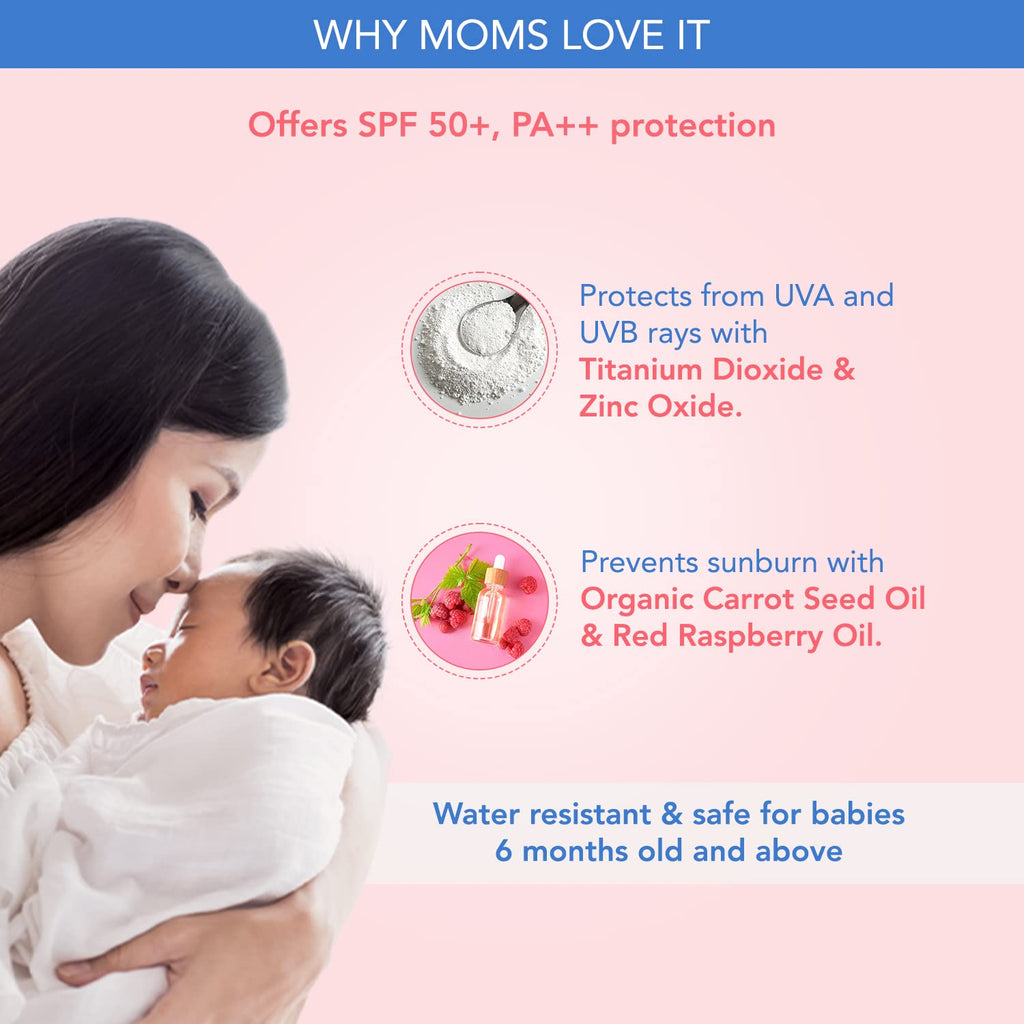 The Moms Co Waterproof SPF 50+ Natural Mineral Based Baby Sunscreen For UV-A & UV-B Protection