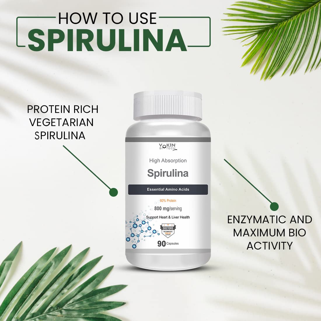 Vokin Biotech Spirulina- Support Heart Health and Liver Health -800mg