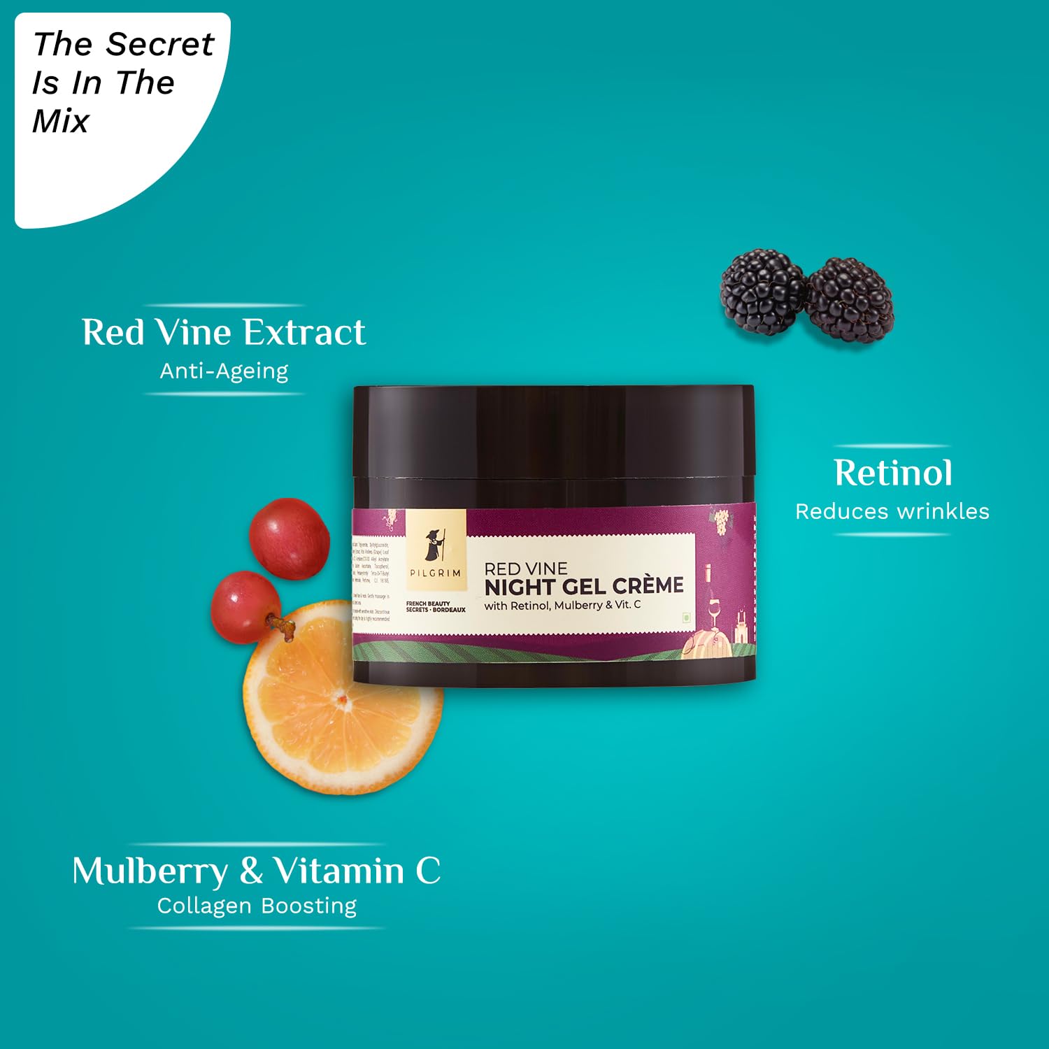 Pilgrim French Red Vine Anti Aging Night Cream with Retinol, Mulberry & Vitamin C For Glowing Skin & Skin Repair - Distacart