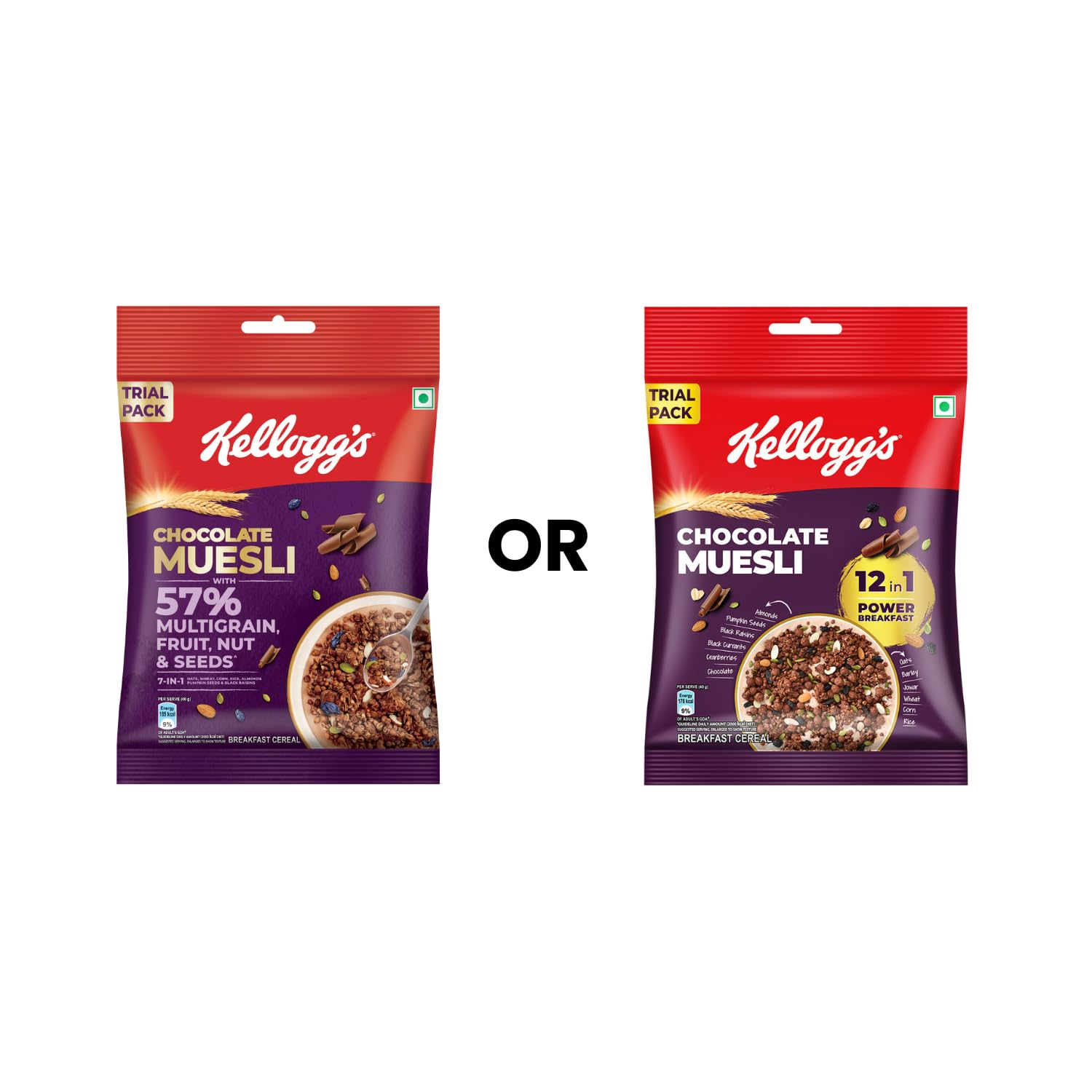 New Kellogg's Chocolate Muesli 57% Multigrain, Fruit, Nut & Seeds