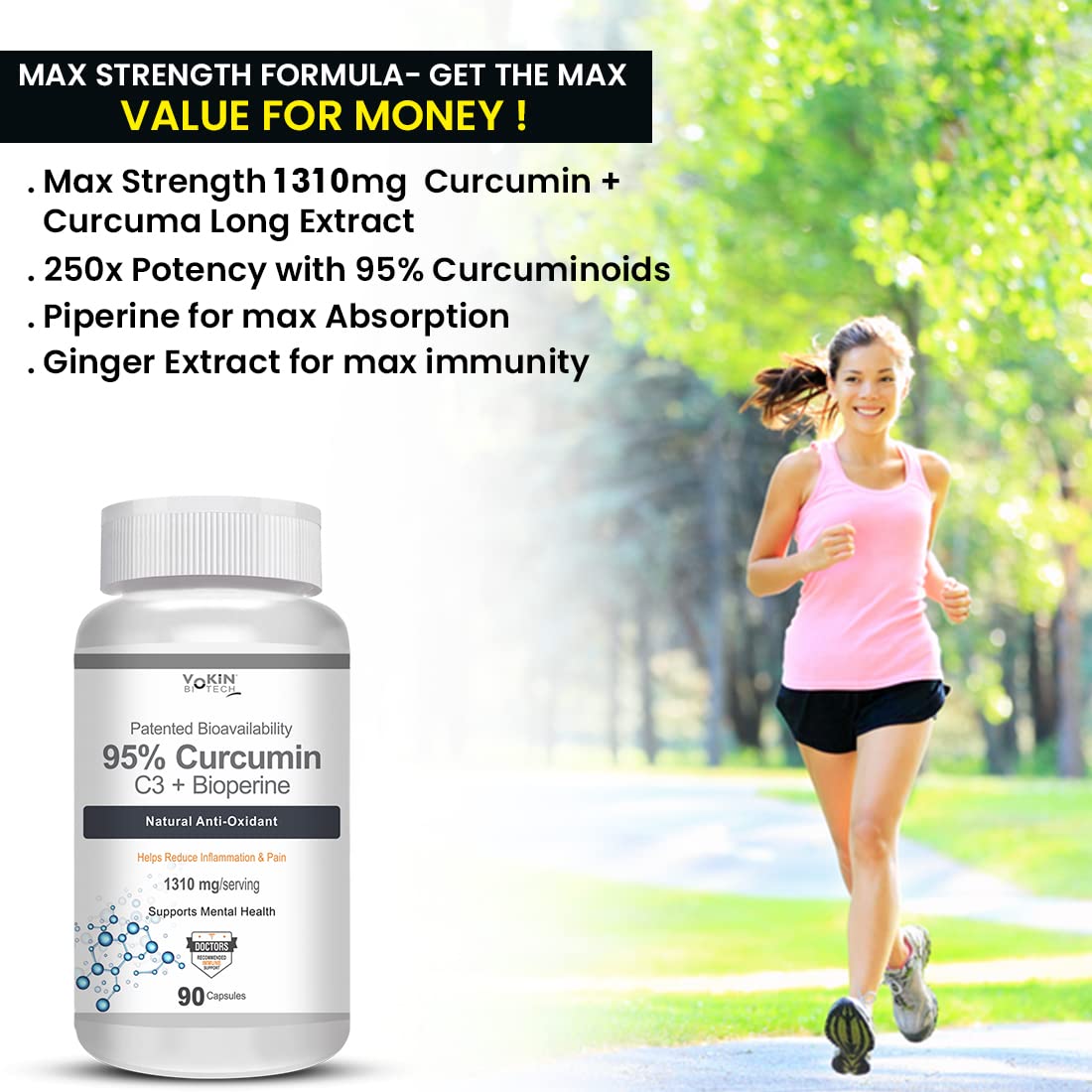Vokin Biotech Curcumin C3+ Bioperine 1310mg Supports Mental Health
