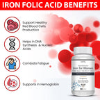 Vokin Biotech Iron Supplement for Women -100% Chelated - With Vitamin B12, Folic Acid & Vitamin C for High Absorption