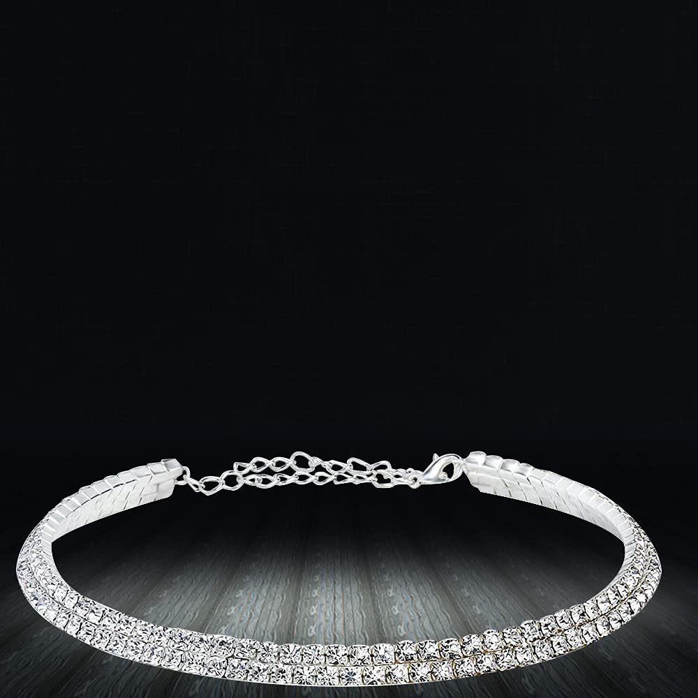 Silver-Toned Alloy Double Line Silver Choker Necklace - The Pari