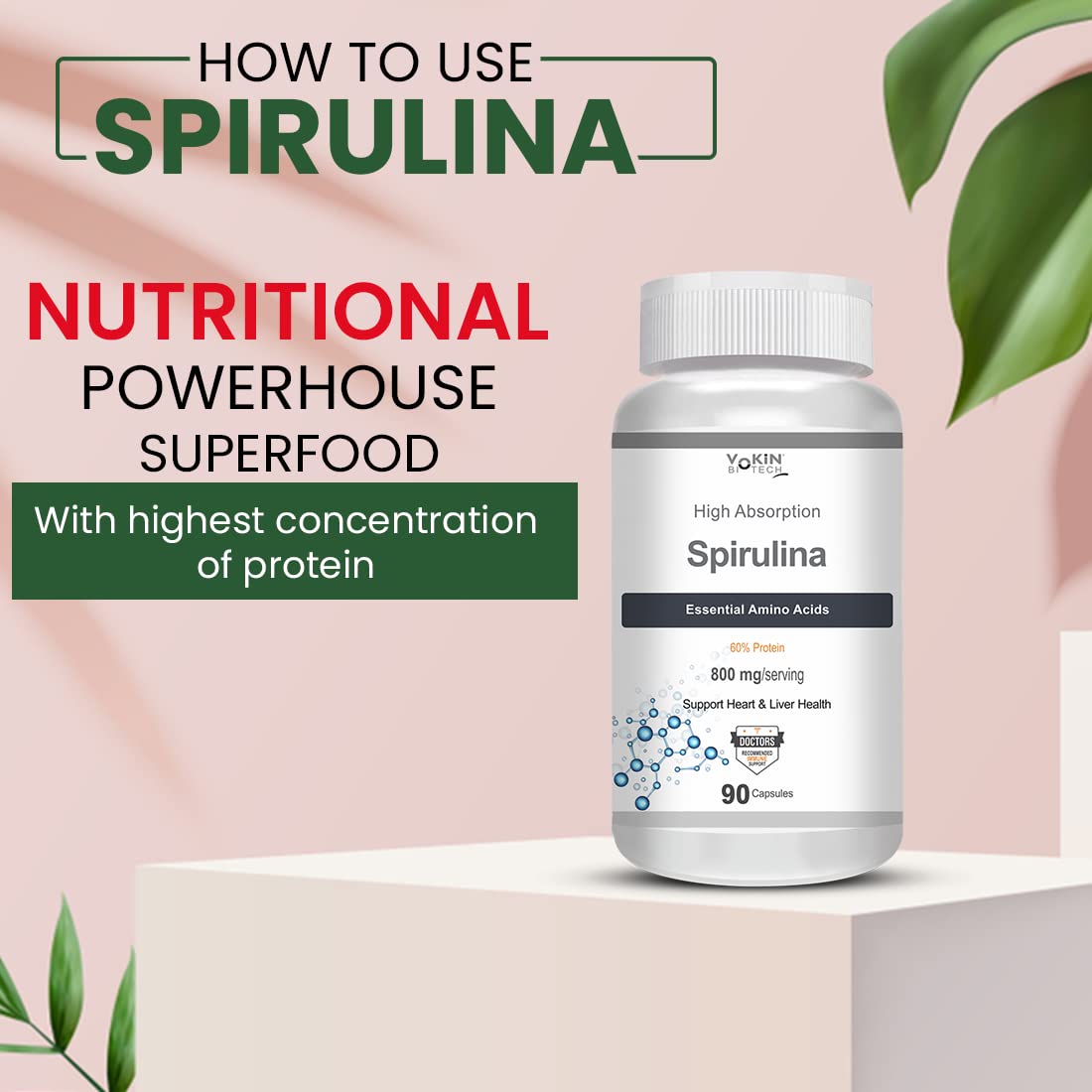 Vokin Biotech Spirulina- Support Heart Health and Liver Health -800mg