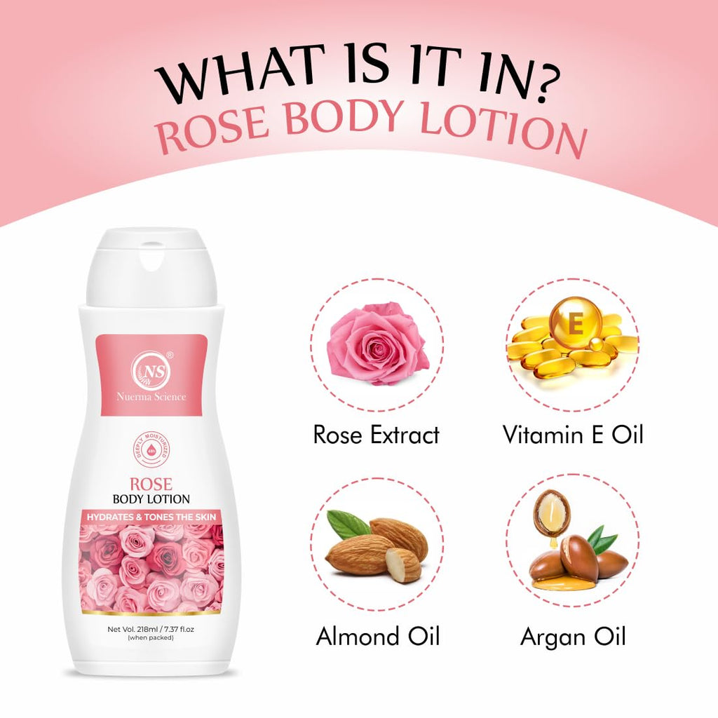 Nuerma Science Rose Body Lotion for Deep Moisturizing, Hydration & Nourishment