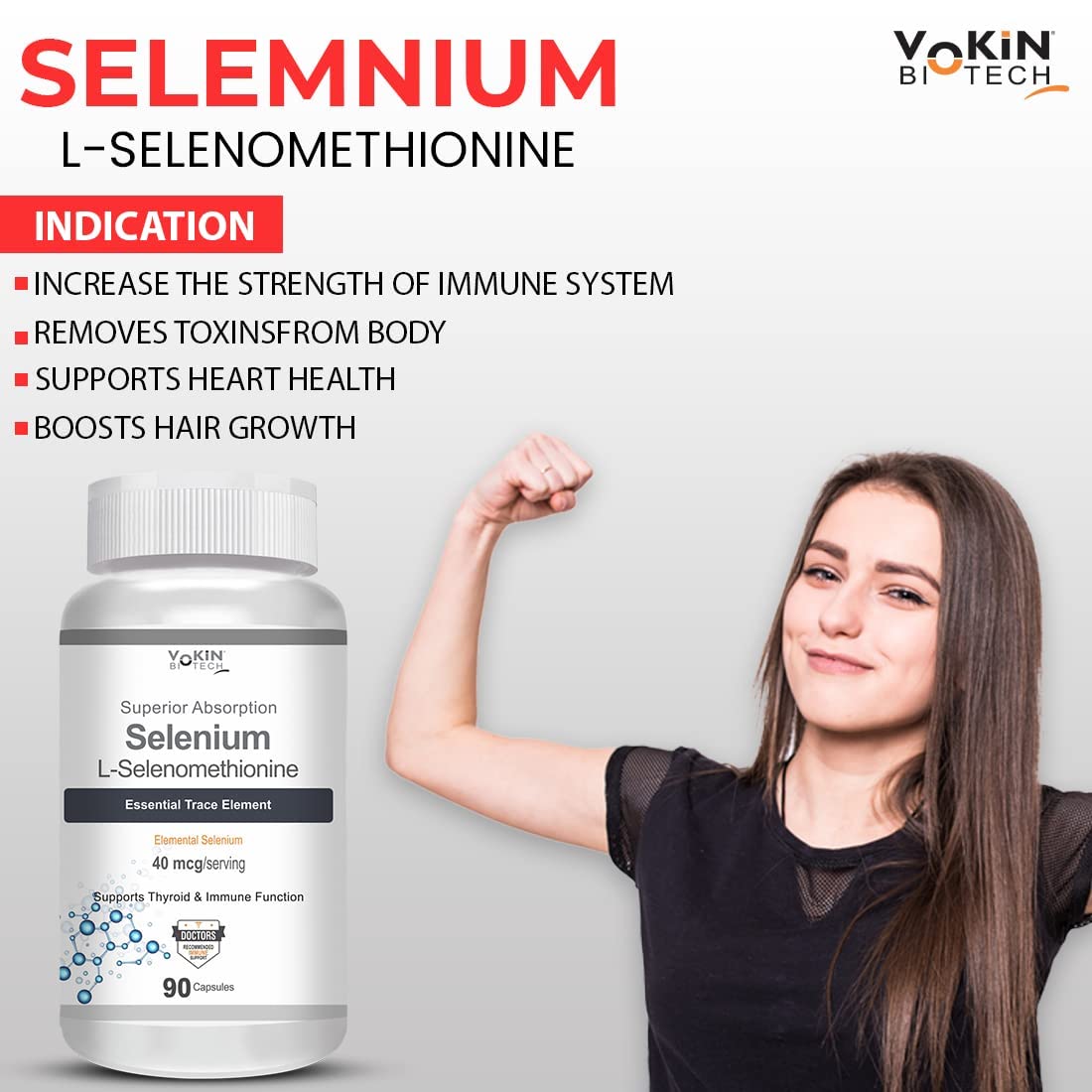 Vokin Biotech Selenium Capsules 40mcg - Superior Absorption - 90 Vegetarian Capsules