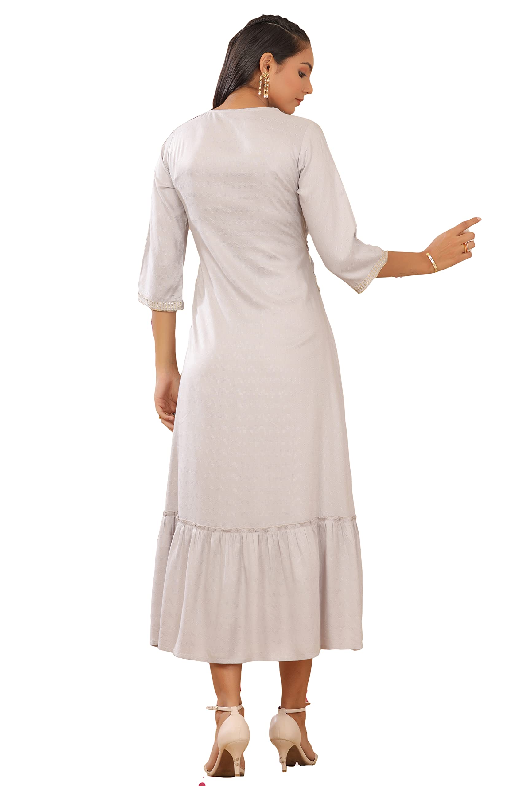 Juniper Women's Grey Zari Embroidered Rayon Dobby Maxi Dress - Distacart