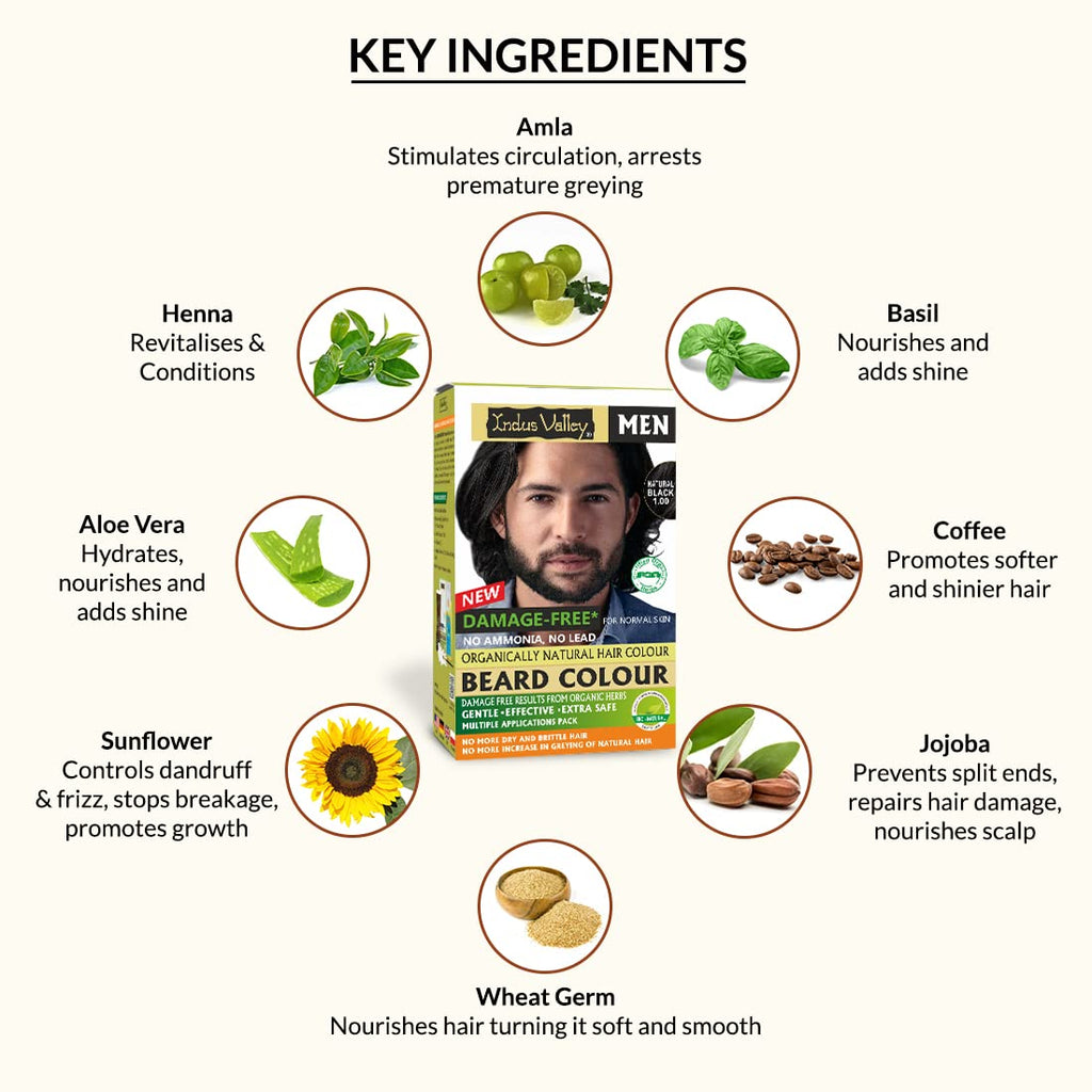 Indus Valley Natural Damage Free Men Mustache & Beard Color for Gray Hair Black
