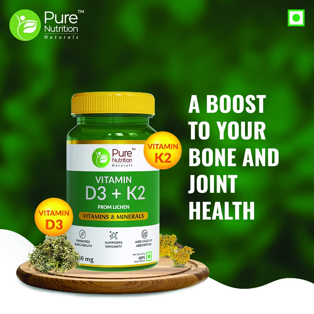 Pure Nutrition Vitamin D3 + K2 from Lichen Veg Tablets - Distacart