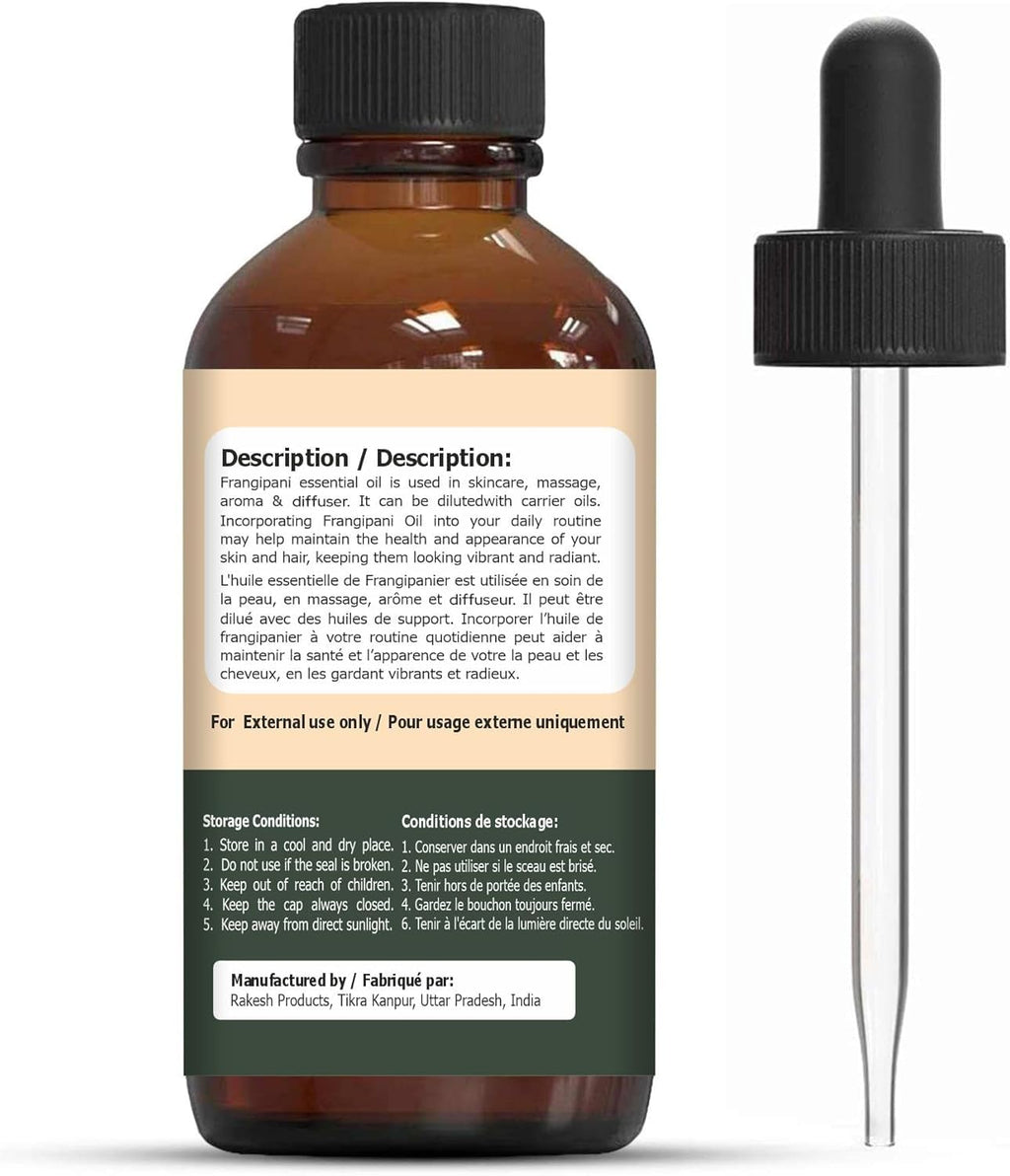 Organic Zing Frangipani (Plumeria alba) Oil | Pure & Natural Essential Oil for Skincare, Massage, Aroma & Diffuser