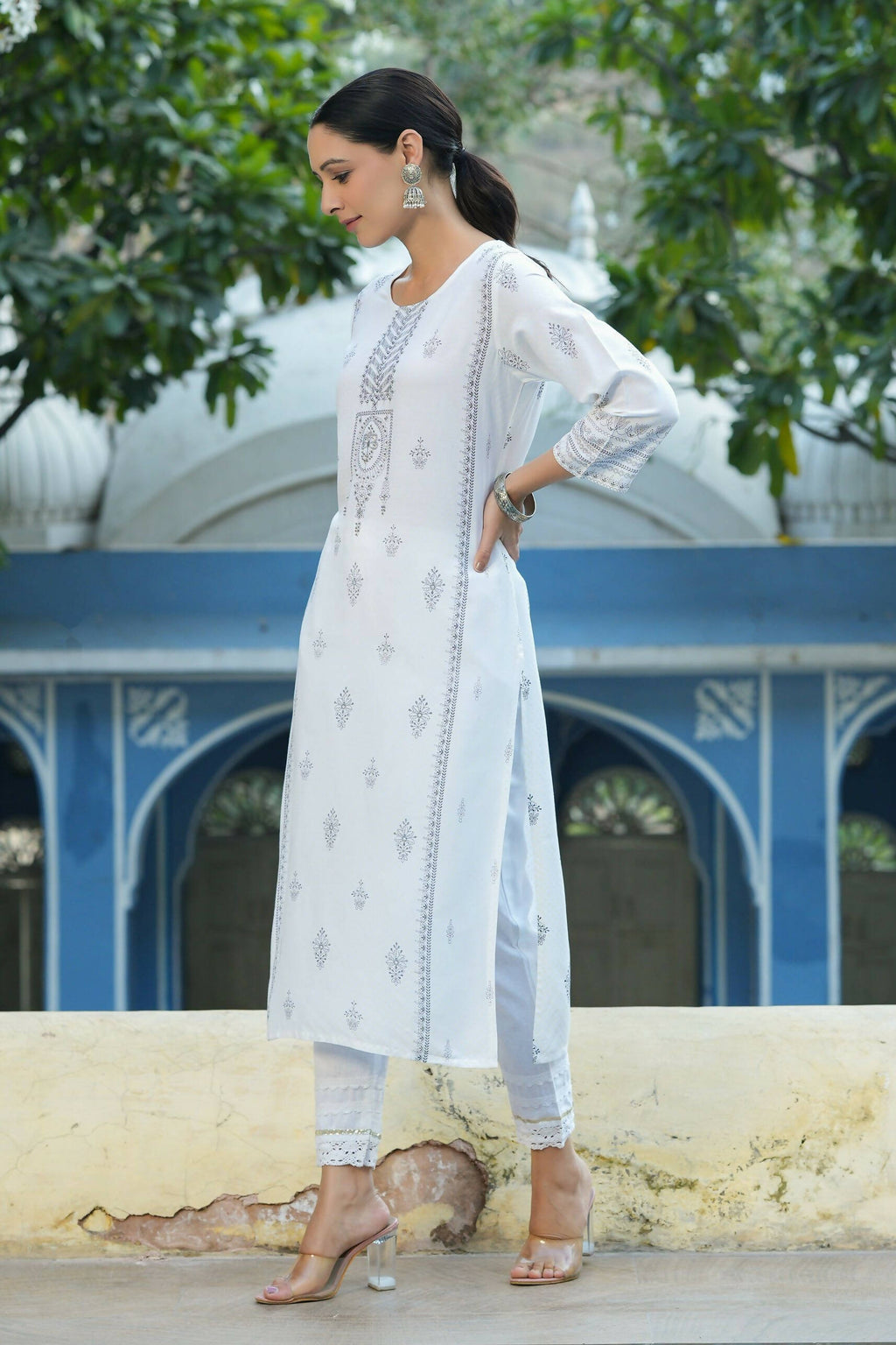 Juniper Women's White Rayon Placement Printed Straight Kurta - Distacart