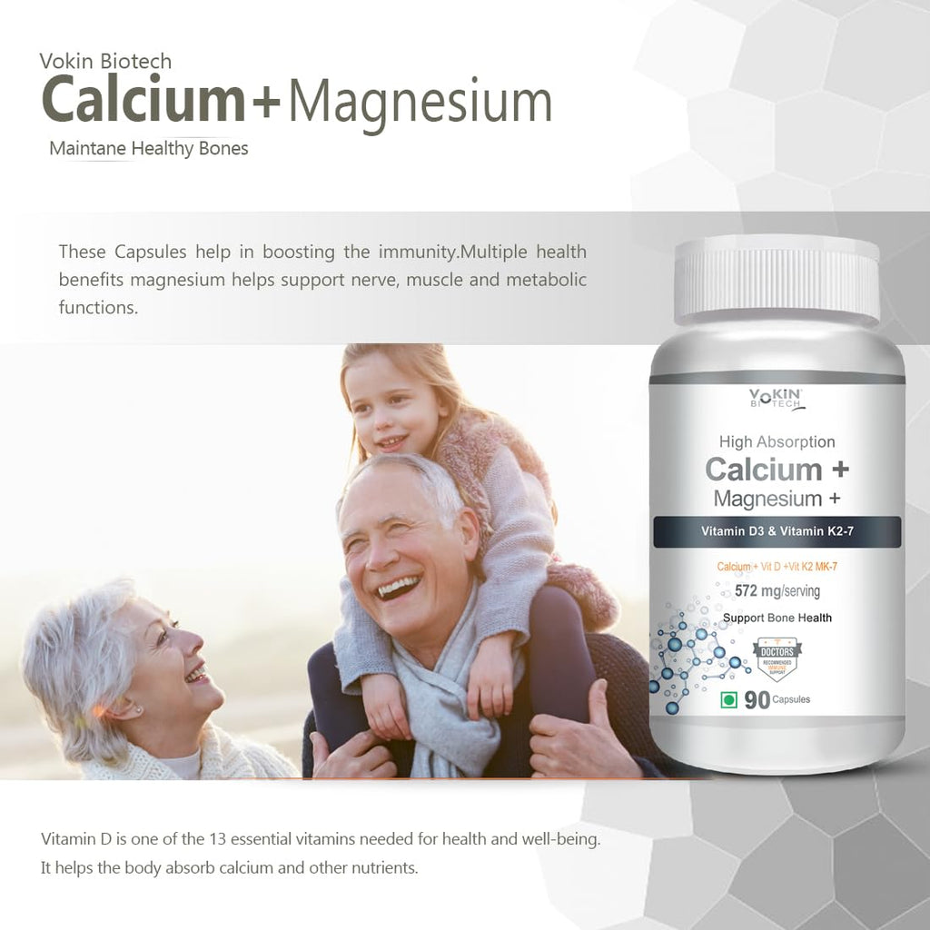Vokin Biotech Calcium with Magnesium, Vitamin D3 & Vitamin K2- Mk-7 - Support Bone Health- 572mg
