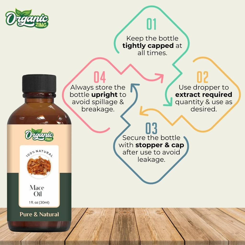 Organic Zing Mace (Myristica Fragrans) Oil | Pure & Natural Essential Oil for Skin Care, Haircare, Aroma & Diffusers