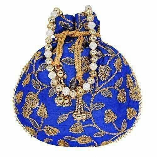 Ethnic Silk Potli bag Clutch Batwa Pouch with Embroidery and Metal Bead work Gift For Women - Distacart
