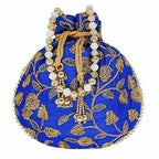 Ethnic Silk Potli bag Clutch Batwa Pouch with Embroidery and Metal Bead work Gift For Women - Distacart