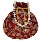 Ethnic Silk Potli bag Clutch Batwa Pouch with Embroidery and Metal Bead work Gift For Women - Distacart