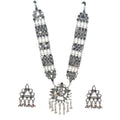 Silver-Plated Alloy Long Kundan Studded Silver Oxidised Necklace - The Pari