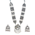 Silver-Plated Alloy Long Kundan Studded Silver Oxidised Necklace - The Pari