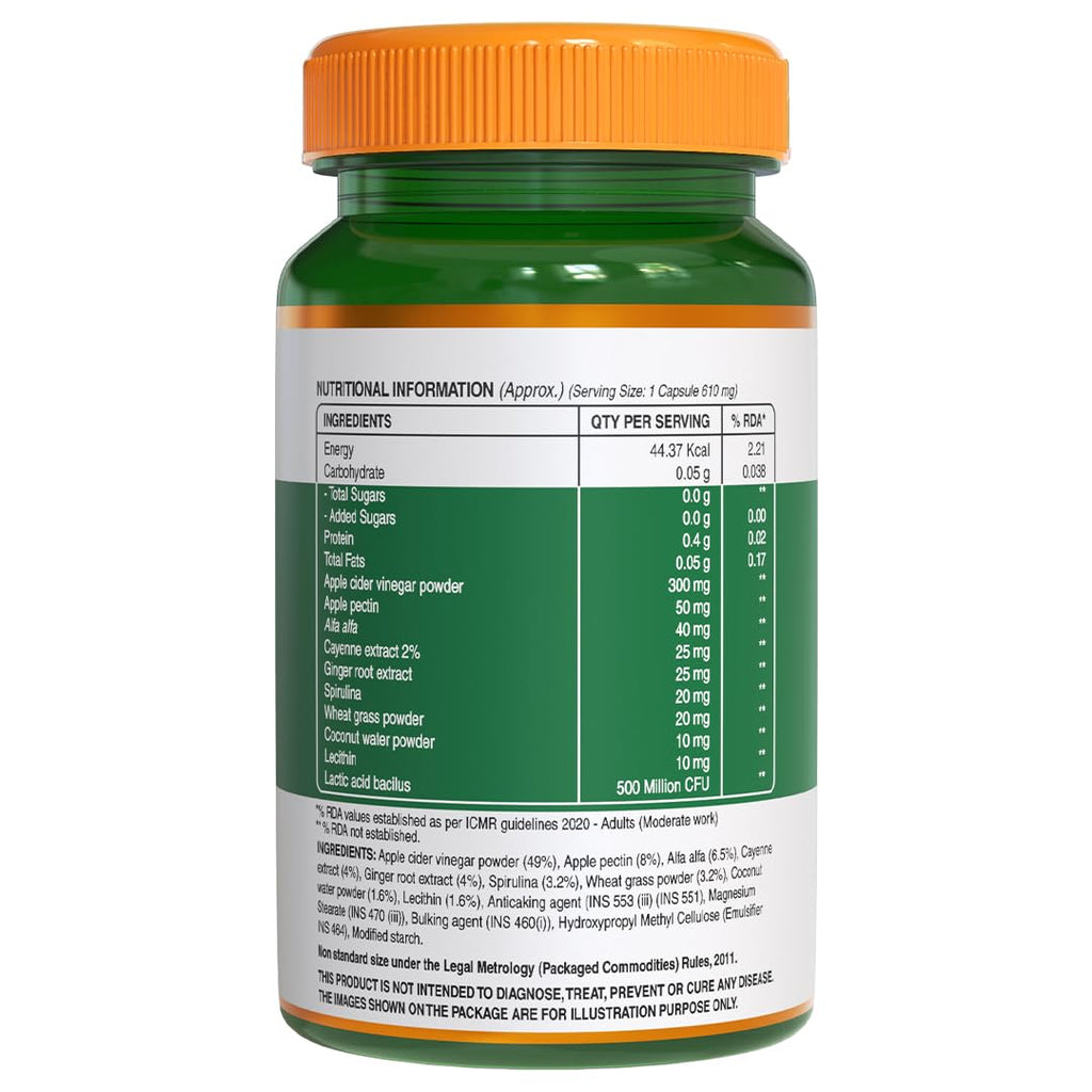Pure Nutrition Apple Cider Vinegar with Wheat Grass & Spirulina Veg Capsules - Distacart
