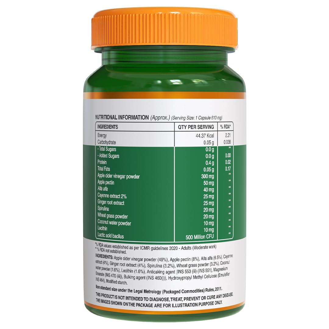 Pure Nutrition Apple Cider Vinegar with Wheat Grass & Spirulina Veg Capsules - Distacart